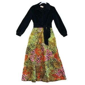 VTG 70s Maxi Dress Quilted Bedspread Style Belted Evelyn Pearson Size S/M Pocket